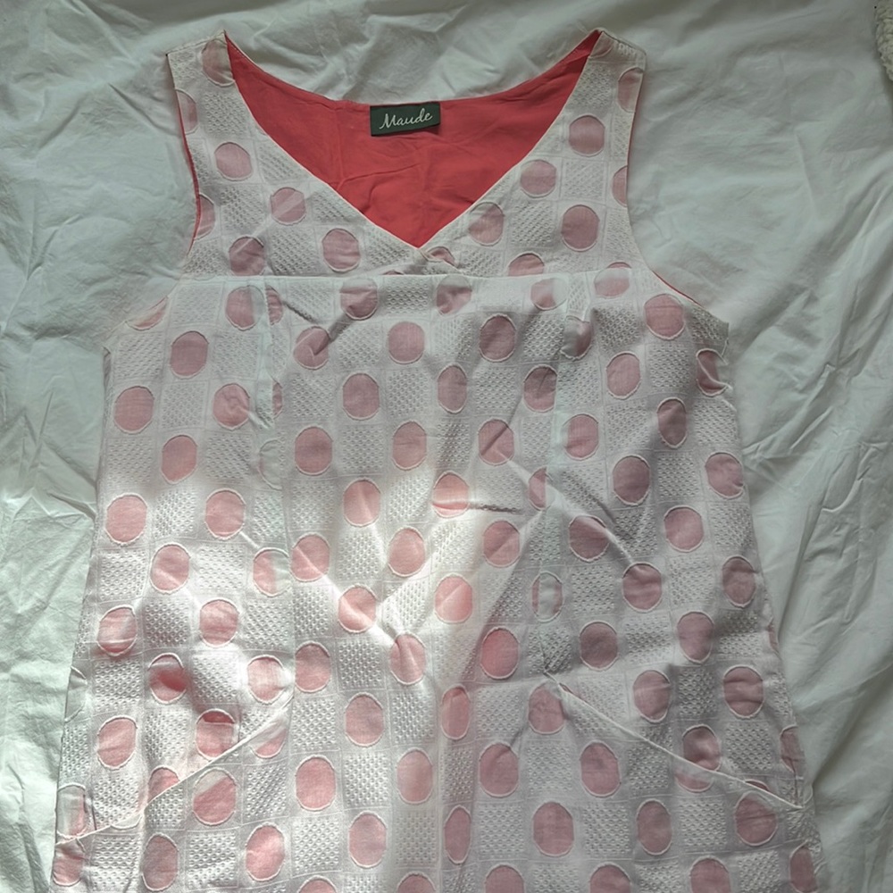 Pink and white polka dot mod/twee dress